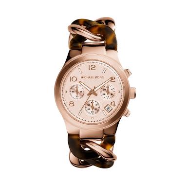 Michael Kors Runway Tone Tortoise Sheel Chain Link MK 4269 Rose Gold Jam Tangan Wanita Gold