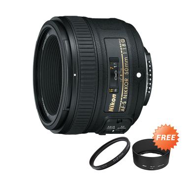 Nikon AF-S 50mm f/1.8G Lensa Kamera + UV Filter 58 mm + Lenshood HB-47