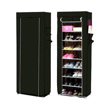Nine box Rak Sepatu - Hitam [10 Cover/9 Tingkat]