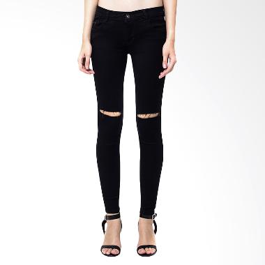 Nuber Ladies Tattered Soft Jeans Fit Celana Panjang Wanita - Black