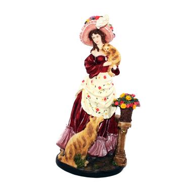 Ohome EV-SP-2236 3D Woman Cat & Dog Patung Vintage Keramik Poly Stone