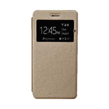 SMILE Flip Cover Casing for Lenovo A6000 or A6000 Plus - Gold