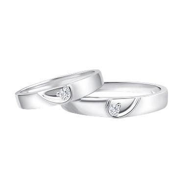 Tiaria Angels Heart Diamond Cincin Pernihakan Emas Putih 18K