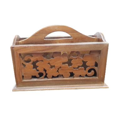 TilaVie Carved Kayu Jati Desk Organizer - Brown