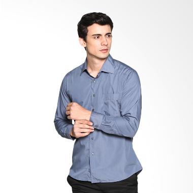 VM Kerja Polos Pria Panjang Slimfit Katun Kemeja Pria - Abu