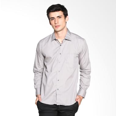 VM Kerja Slimfit Polos Katun Panjang Kemeja Pria - Abu Muda 2XL Light Grey