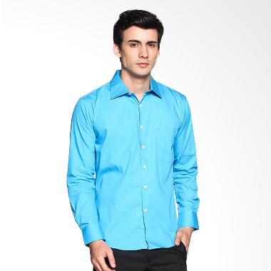 VM Polos Katun Panjang Slimfit Soft Kemeja Pria - Toska Blue 2XL Blue Tosca