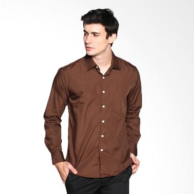 VM Polos Katun Slimfit Long Shirt Kemeja Pria - Coklat