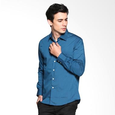 VM Polos Slimfit Katun Long Shirt Kemeja - Dark Toska M Blue Tosca