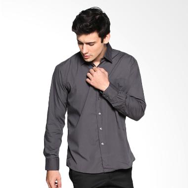 VM Polos Slimfit Katun Panjang Long Shirt Kemeja Pria - Dark Grey