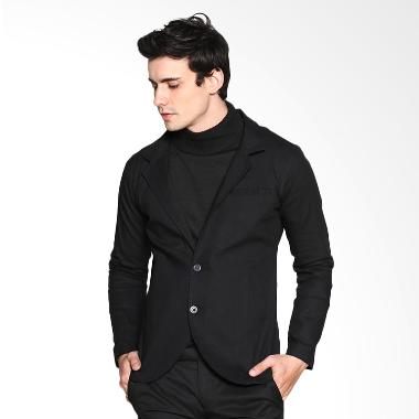 VM Semijas Katun Polos Slim Blazer pria - Hitam
