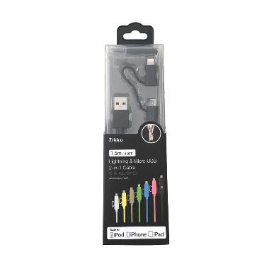 Zikko 2 in 1 Lightning & Micro USB Black Data Cable [1.5 meter]